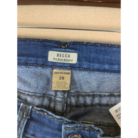 True Religion Women Jeans Size 26 Blue Becca Mid Rise Bootcut Dark Wash Stretch - Picture 11 of 12